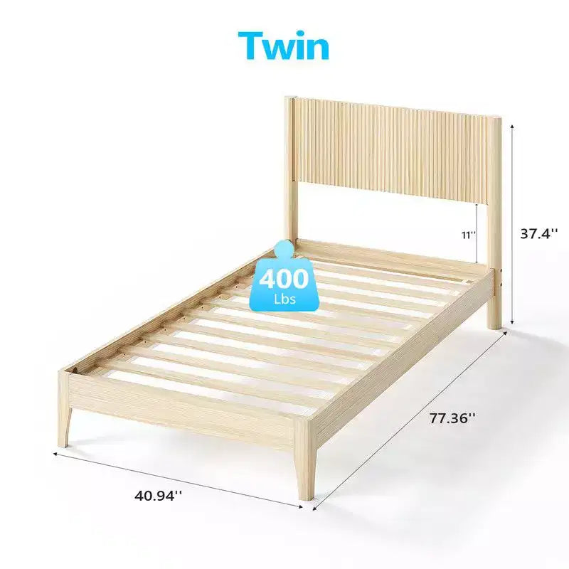 Cadre de lit simple en bois massif Karl Home avec tête de lit style grille