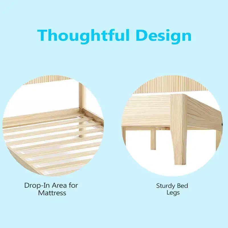 Cadre de lit simple en bois massif Karl Home avec tête de lit style grille