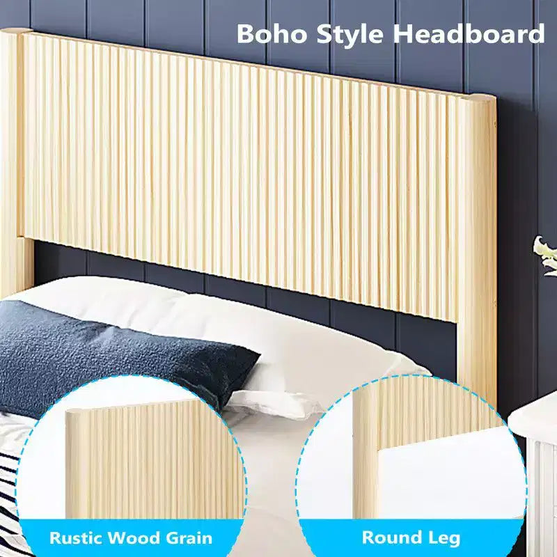 Cadre de lit simple en bois massif Karl Home avec tête de lit style grille