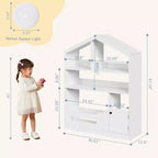 Bibliothèque pour enfants, organisateur de rangement de jouets, bibliothèque en bois pour tout-petits avec lumière à détecteur de mouvement, bibliothèque maison de poupée pour chambre à coucher, salle de classe, jardin d'enfants