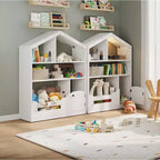 Bibliothèque pour enfants, organisateur de rangement de jouets, bibliothèque en bois pour tout-petits avec lumière à détecteur de mouvement, bibliothèque maison de poupée pour chambre à coucher, salle de classe, jardin d'enfants