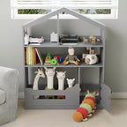 Bibliothèque pour enfants, organisateur de rangement de jouets, bibliothèque en bois pour tout-petits avec lumière à détecteur de mouvement, bibliothèque maison de poupée pour chambre à coucher, salle de classe, jardin d'enfants