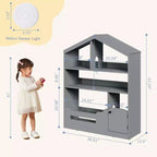 Bibliothèque pour enfants, organisateur de rangement de jouets, bibliothèque en bois pour tout-petits avec lumière à détecteur de mouvement, bibliothèque maison de poupée pour chambre à coucher, salle de classe, jardin d'enfants