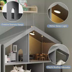 Bibliothèque pour enfants, organisateur de rangement de jouets, bibliothèque en bois pour tout-petits avec lumière à détecteur de mouvement, bibliothèque maison de poupée pour chambre à coucher, salle de classe, jardin d'enfants