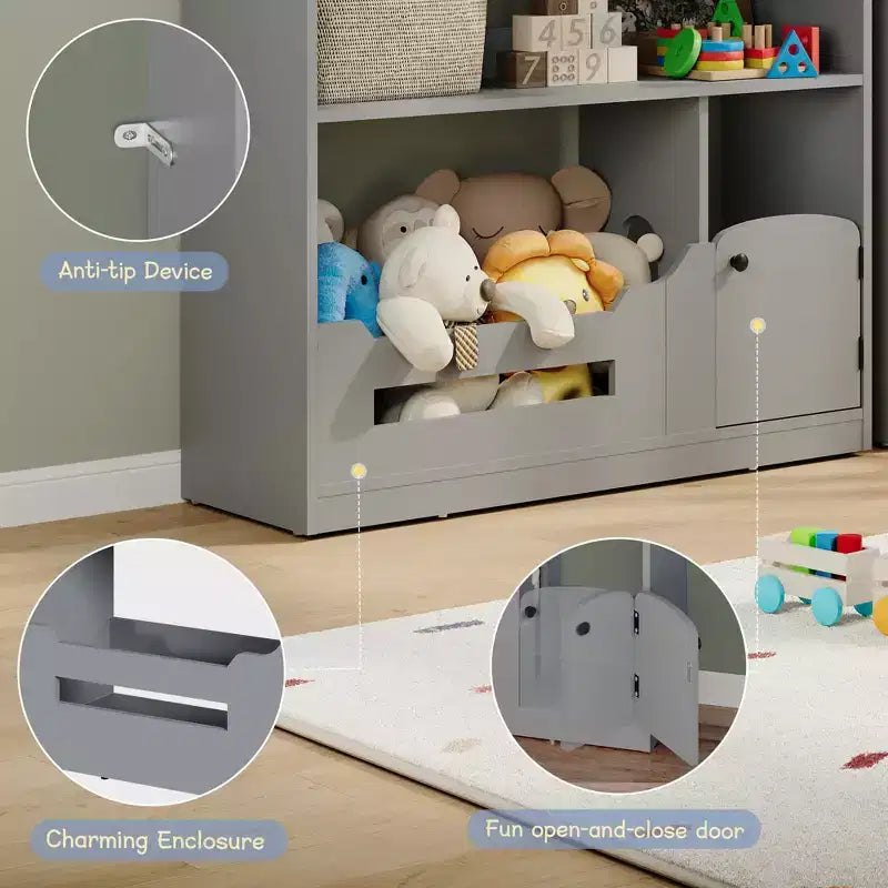 Bibliothèque pour enfants, organisateur de rangement de jouets, bibliothèque en bois pour tout-petits avec lumière à détecteur de mouvement, bibliothèque maison de poupée pour chambre à coucher, salle de classe, jardin d'enfants