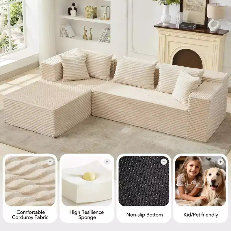 Canapé d'angle en L de 106 pouces avec méridienne, canapé modulable moderne Cloud, canapé sectionnel, meuble rembourré à assise profonde, aucun outil requis pour l'assemblage