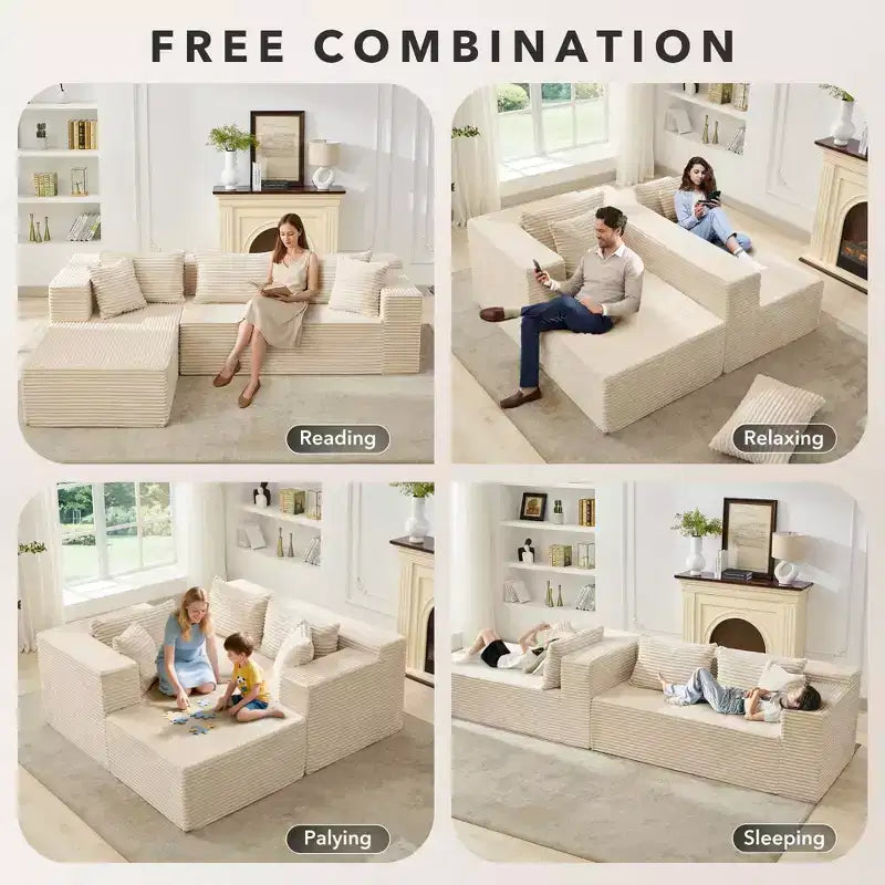 Canapé d'angle en L de 106 pouces avec méridienne, canapé modulable moderne Cloud, canapé sectionnel, meuble rembourré à assise profonde, aucun outil requis pour l'assemblage