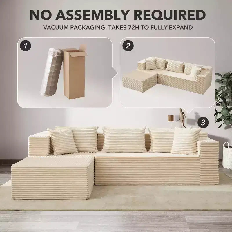 Canapé d'angle en L de 106 pouces avec méridienne, canapé modulable moderne Cloud, canapé sectionnel, meuble rembourré à assise profonde, aucun outil requis pour l'assemblage