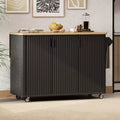 GDFStudio Yasir 51 Farmhouse Fluted Kitchen Island with Drop Leaf, Wheels and Internal Storage Rack