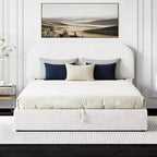 White Upholstered Lift-Up Storage Bed Frame for Approx. 152 × 203 cm Mattress