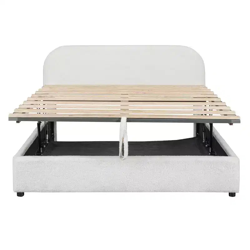 Lit Rembourré Luxystar Grand Lit Avec Rangement Relevable, Blanc