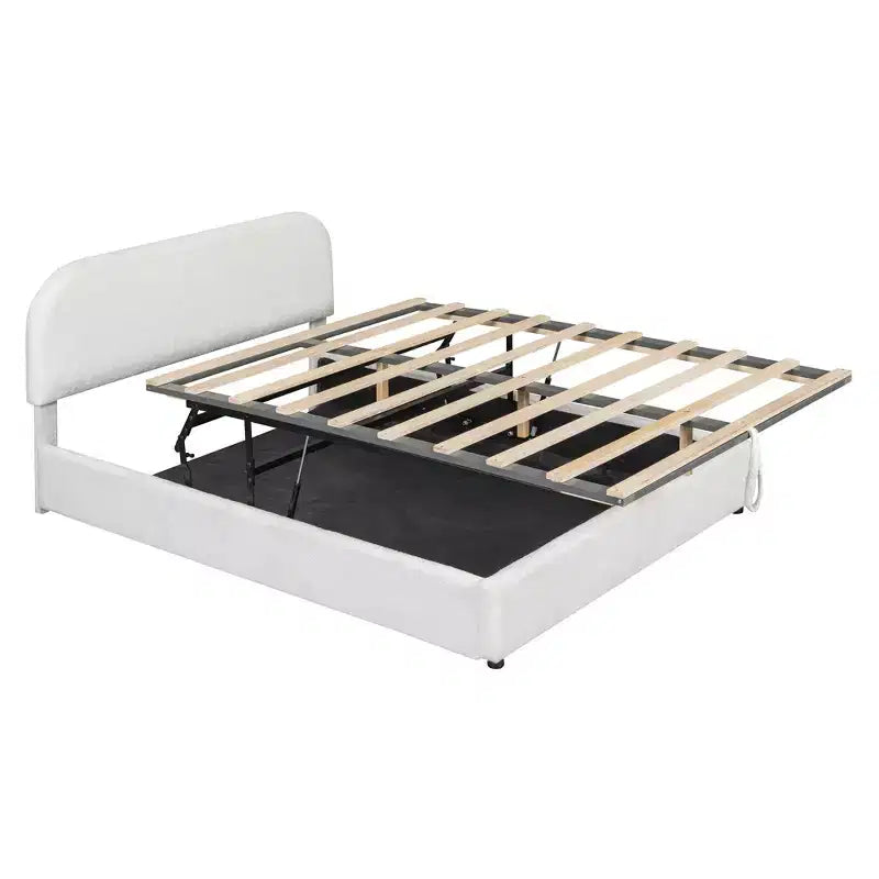 Lit Rembourré Luxystar Grand Lit Avec Rangement Relevable, Blanc