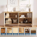 Bahut de rangement en bois cannelé avec façade incurvée, 147,1 cm de large