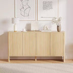Bahut de rangement en bois cannelé avec façade incurvée, 147,1 cm de large