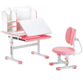 Kids Adjustable Study Desk and Chair Set with Storage Drawer Bookshelf Tilting Desktop