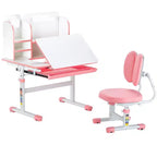 Kids Adjustable Study Desk and Chair Set with Storage Drawer Bookshelf Tilting Desktop