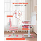 Ensemble bureau et chaise d'étude réglables pour enfants avec tiroir de rangement, étagère et plateau inclinable
