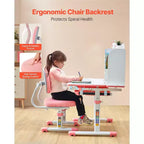 Ensemble bureau et chaise d'étude réglables pour enfants avec tiroir de rangement, étagère et plateau inclinable