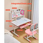 Ensemble bureau et chaise d'étude réglables pour enfants avec tiroir de rangement, étagère et plateau inclinable