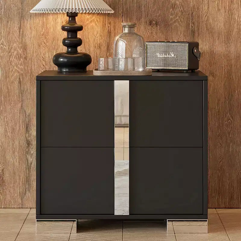 Table de chevet élégante Whisen, Table de chevet miroir avec 2 tiroirs, Pieds en métal