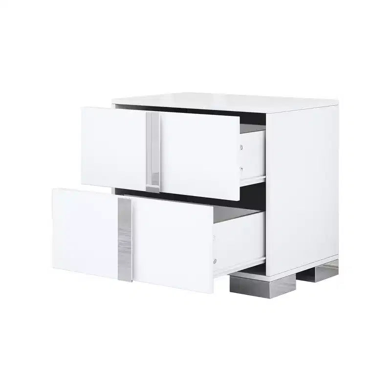 Table de chevet élégante Whisen, Table de chevet miroir avec 2 tiroirs, Pieds en métal