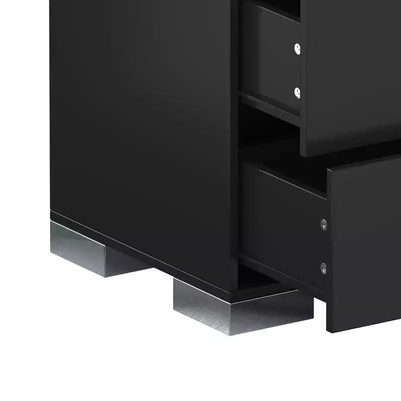 Table de chevet élégante Whisen, Table de chevet miroir avec 2 tiroirs, Pieds en métal