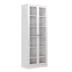 White Metal Pantry Cabinet with Glass Doors and 5 Adjustable Shelves, 182.9 cm High