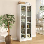 Meuble de rangement blanc en métal avec portes vitrées et 5 étagères réglables, 182,9 cm de hauteur