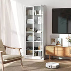 Meuble de rangement blanc en métal avec portes vitrées et 5 étagères réglables, 182,9 cm de hauteur