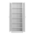 Meuble de rangement blanc en métal avec portes vitrées et 5 étagères réglables, 182,9 cm de hauteur