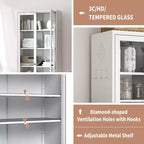 Meuble de rangement blanc en métal avec portes vitrées et 5 étagères réglables, 182,9 cm de hauteur