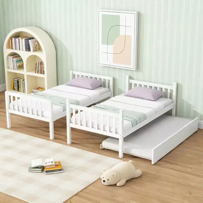 Lit superposé moderne en bois Luxystar avec lit gigogne, convertible en 2 lits
