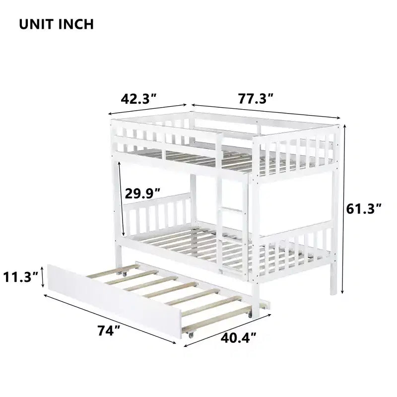 Lit superposé moderne en bois Luxystar avec lit gigogne, convertible en 2 lits