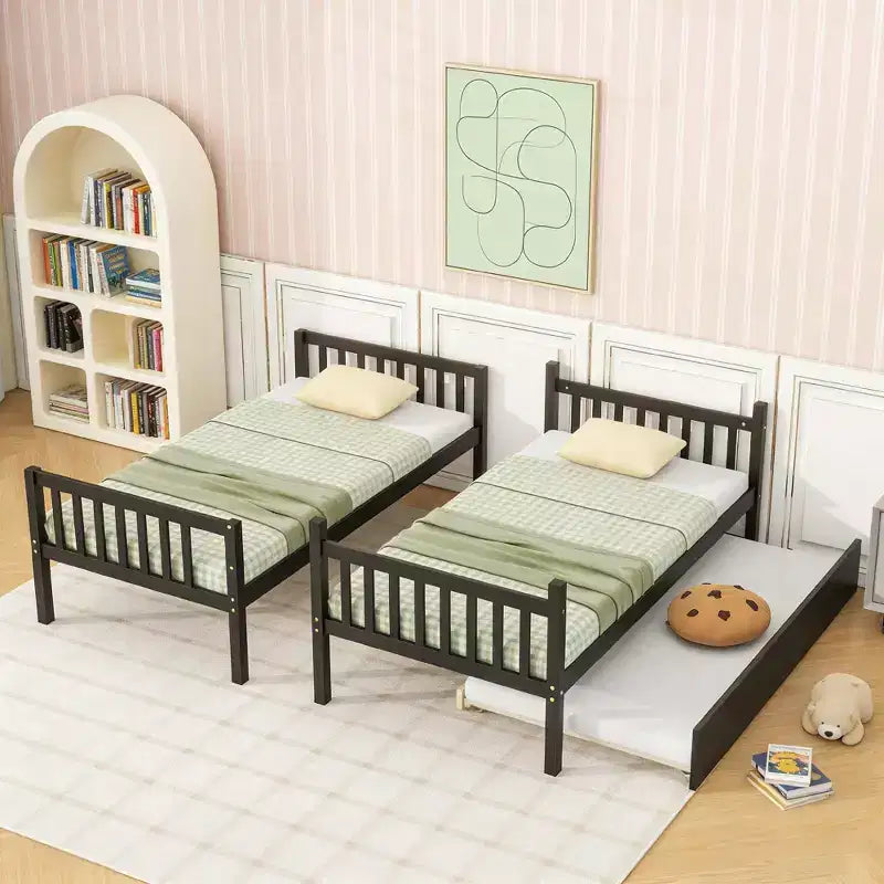Lit superposé moderne en bois Luxystar avec lit gigogne, convertible en 2 lits