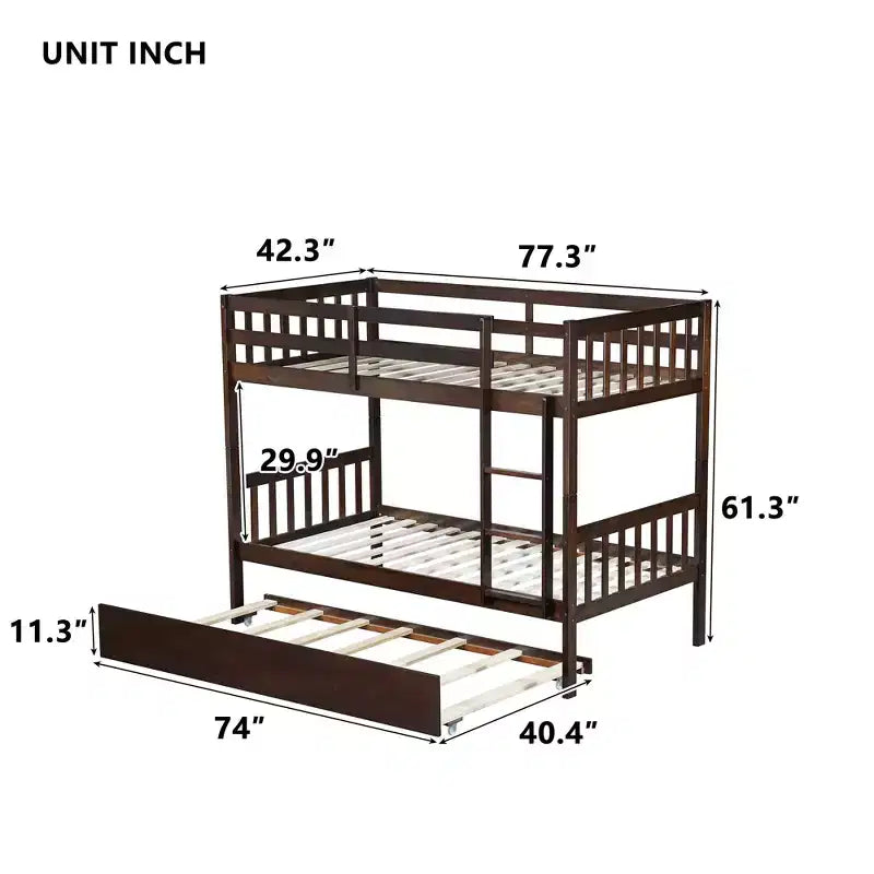Lit superposé moderne en bois Luxystar avec lit gigogne, convertible en 2 lits