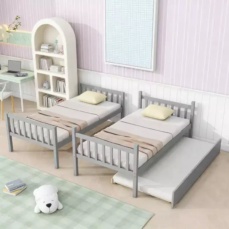 Lit superposé moderne en bois Luxystar avec lit gigogne, convertible en 2 lits