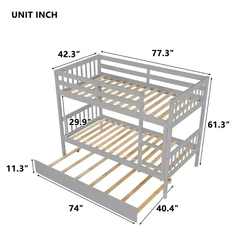 Lit superposé moderne en bois Luxystar avec lit gigogne, convertible en 2 lits