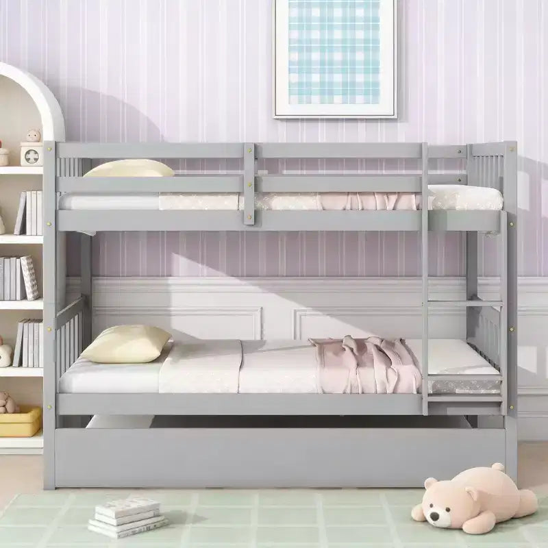 Lit superposé moderne en bois Luxystar avec lit gigogne, convertible en 2 lits