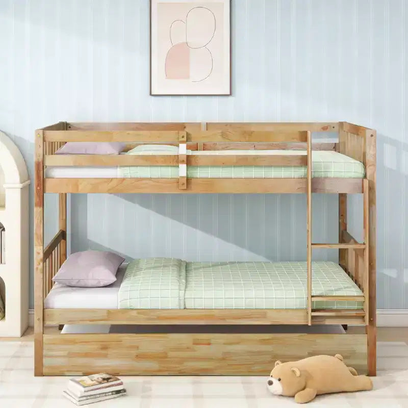 Lit superposé moderne en bois Luxystar avec lit gigogne, convertible en 2 lits