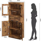 Armoire de rangement autoportante de 169,9 cm de haut avec 4 portes, un tiroir à façade en verre et des étagères réglables