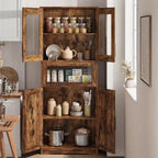 Armoire de rangement autoportante de 169,9 cm de haut avec 4 portes, un tiroir à façade en verre et des étagères réglables