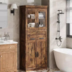 Armoire de rangement autoportante de 169,9 cm de haut avec 4 portes, un tiroir à façade en verre et des étagères réglables