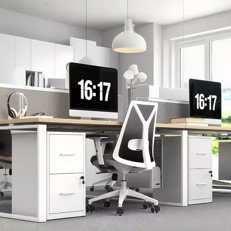 VIYET 25H Classeur vertical à 2 tiroirs avec serrure, en acier robuste pour documents A4/Lettre/Legal/F4, anti-basculement pour bureau à domicile (blanc)