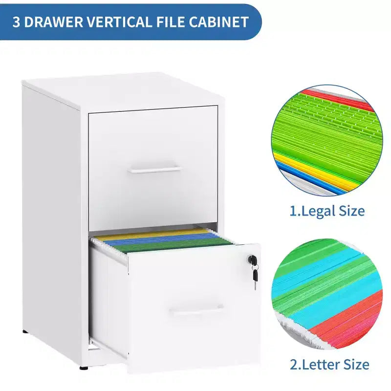 VIYET 25H Classeur vertical à 2 tiroirs avec serrure, en acier robuste pour documents A4/Lettre/Legal/F4, anti-basculement pour bureau à domicile (blanc)