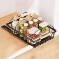 Black Carbon Steel Under-Cabinet Pull-Out Organizer Racks, No-Drill Spice Bottle Storage Shelves for Kitchen