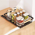 Black Carbon Steel Under-Cabinet Pull-Out Organizer Racks, No-Drill Spice Bottle Storage Shelves for Kitchen