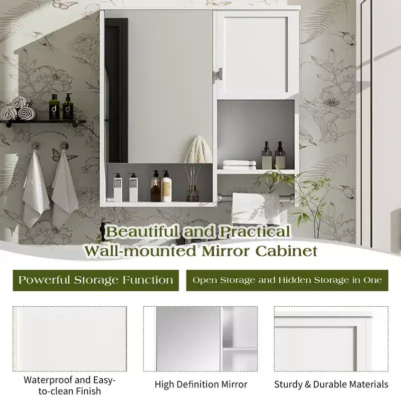 CASAINC Armoire de toilette murale 29" x 28" avec miroir et porte-serviettes