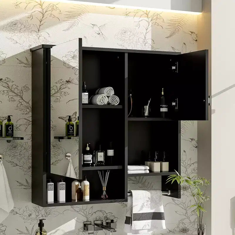 CASAINC Armoire de toilette murale 29" x 28" avec miroir et porte-serviettes