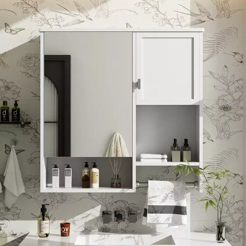 CASAINC 29'' x 28'' Wall Mounted Bathroom Medicine Cabinet with Mirror & Towel Bar