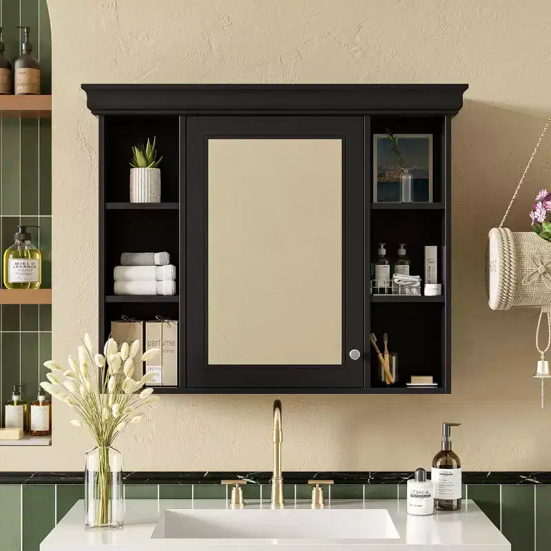 CASAINC Armoire de toilette murale 35 x 28 avec porte miroir et 6 étagères ouvertes, meuble de salle de bain moderne